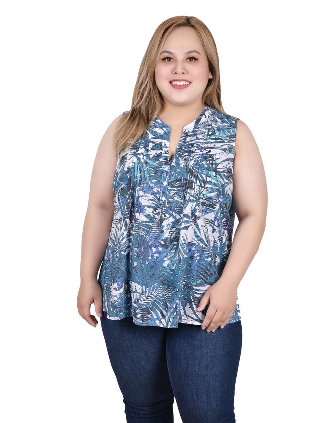 Sleeveless Pintucked Blouse, White Palmbract, hi-res image number null