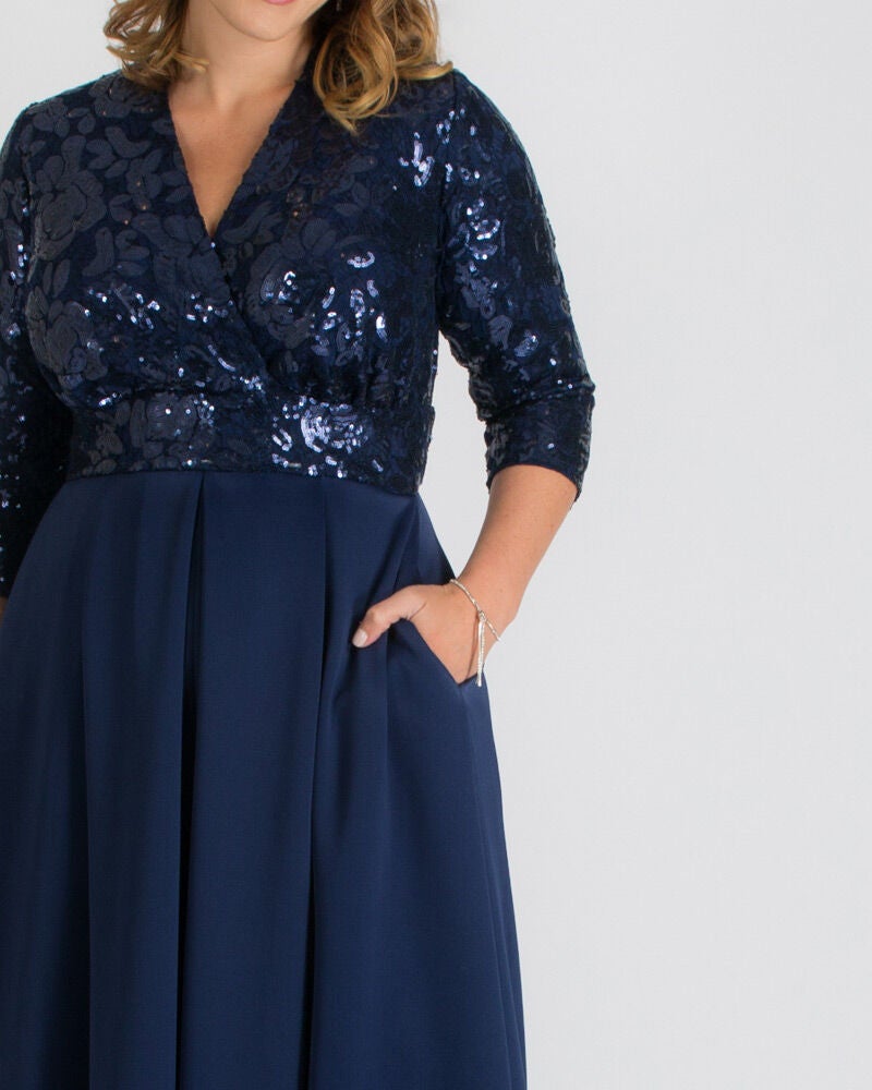 Paris Pleated Sequin Gown, Nocturnal Navy, alternate image number 2