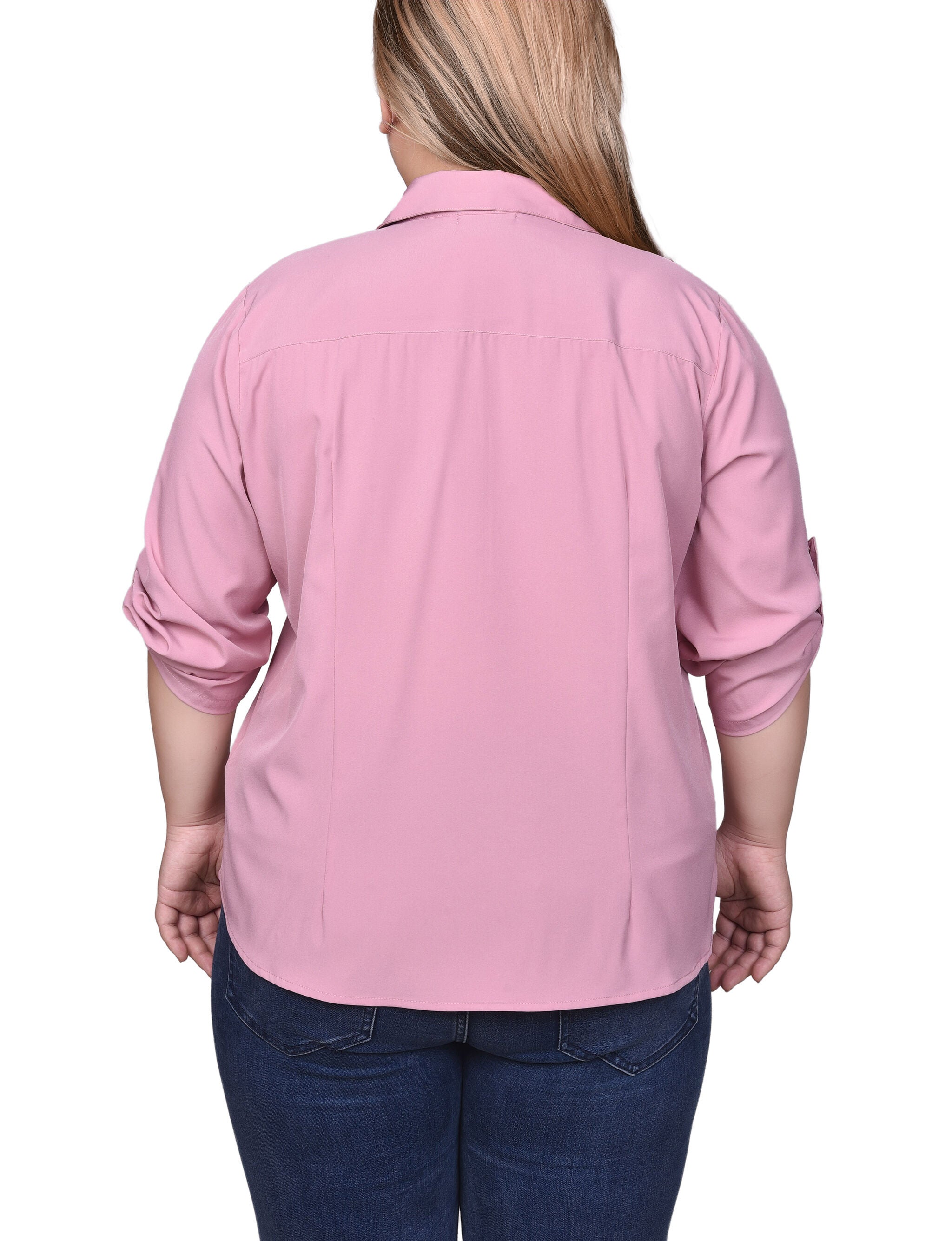 3/4 Roll Tab Sleeve Zip Front Top, Lilas, alternate image number 1