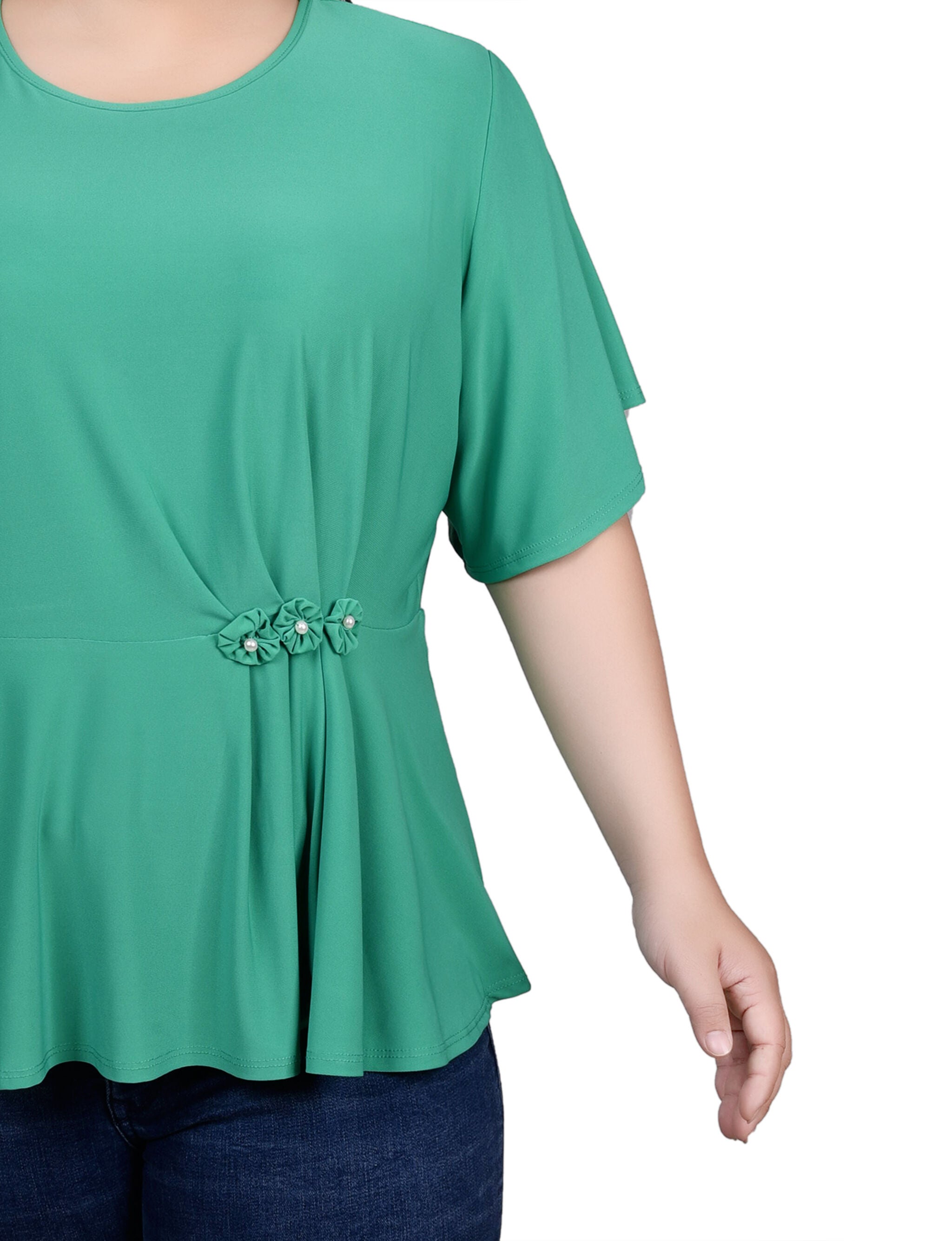 Flutter Sleeve Flower-Detail Top, Simply Green / green, alternate image number 2