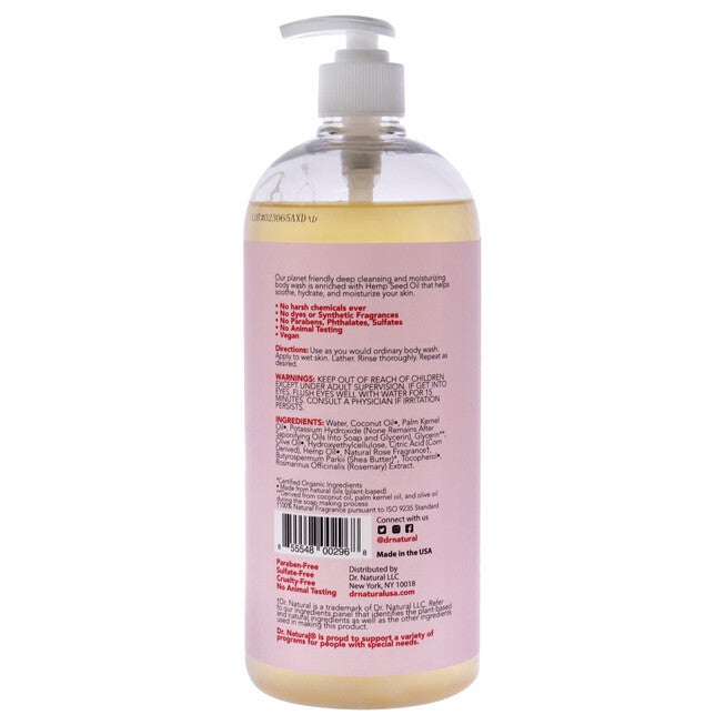 Body Wash - Hemp with Rose by Dr. Natural for Unisex - 32 oz Body Wash, , alternate image number 3