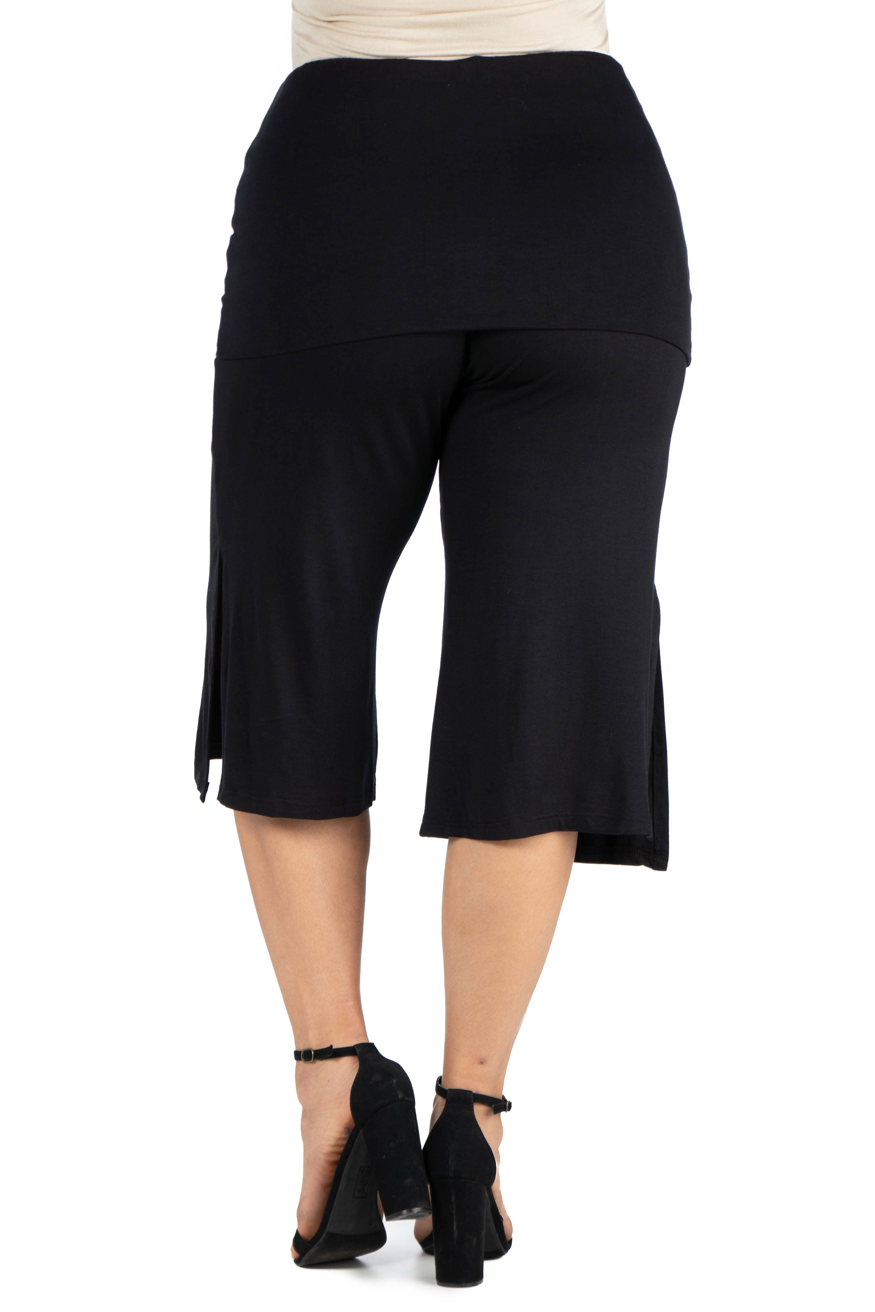 Foldover Waist Plus Size Cropped Pants, , alternate image number 1