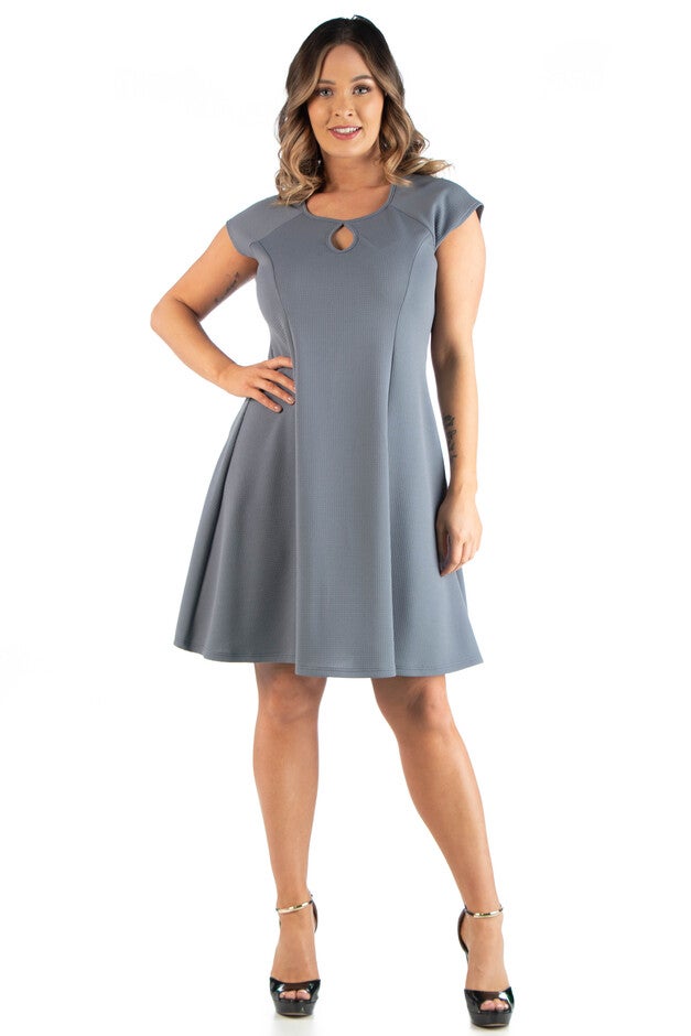 Keyhole Neck Plus Size Dress, Grey, hi-res image number 0