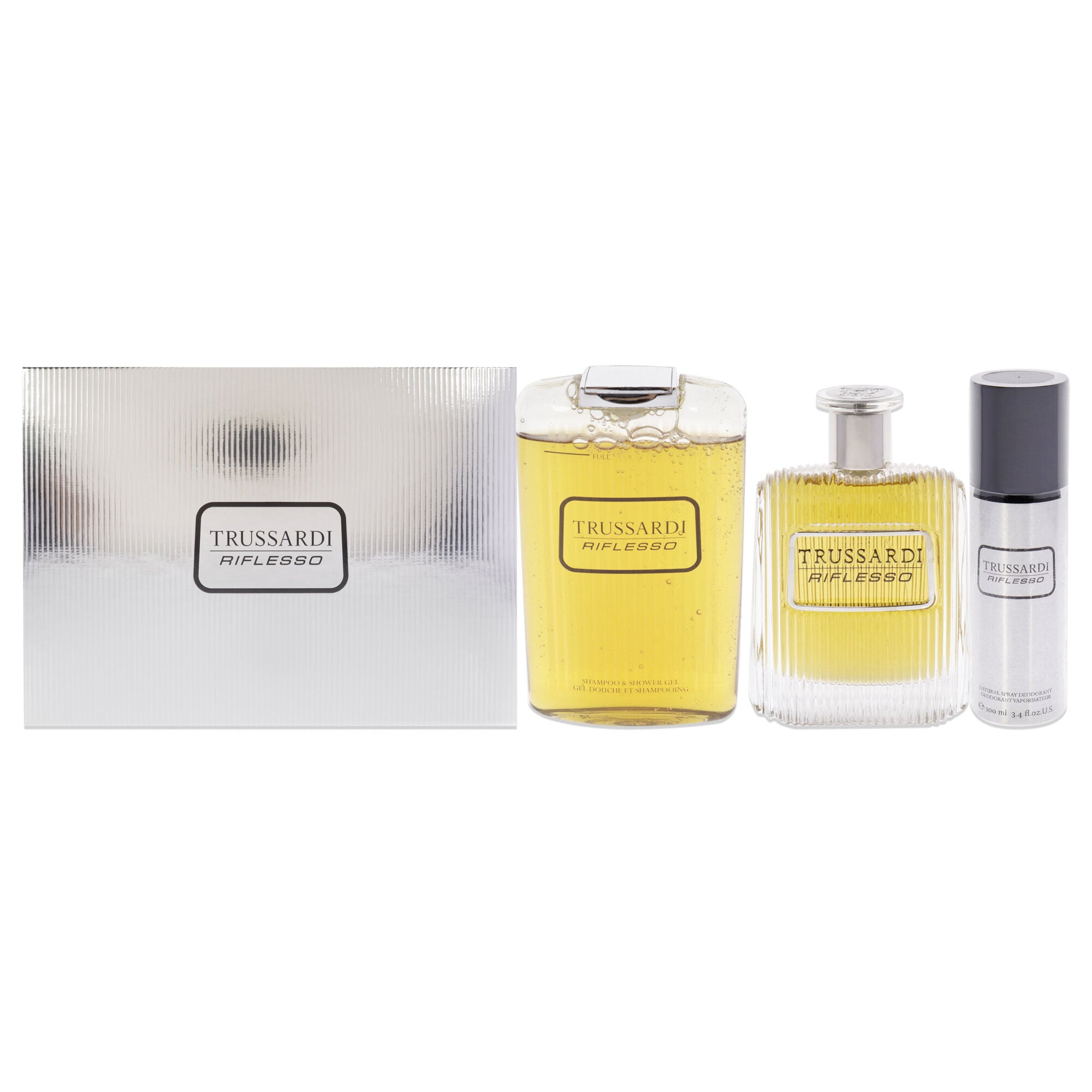 Trussardi Riflesso by Trussardi for Men - 3 Pc Gift Set 3.4oz EDT Spray, 6.8oz Shampoo and Shower Gel, 3.4oz Deodorant Spray, See Description, hi-res image number 0