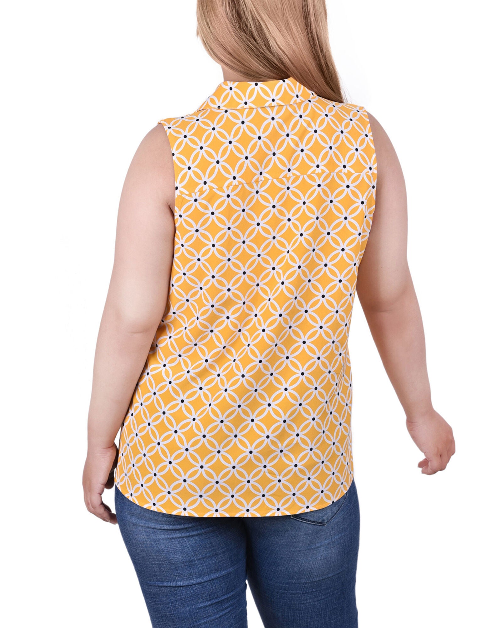 Sleeveless Notch Collar Button Front Blouse, , alternate image number 1