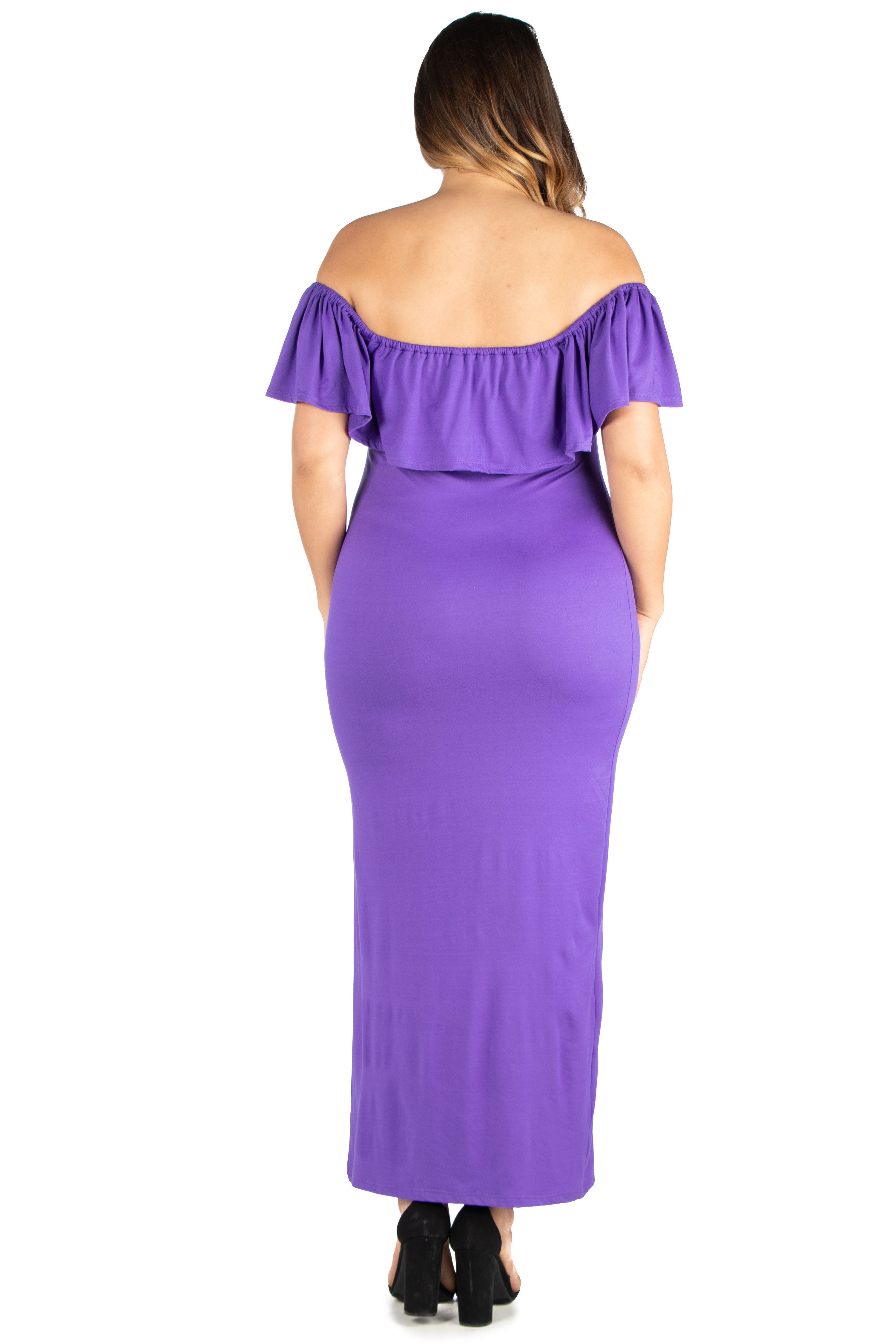 Ruffle Off The Shoulder Plus Size Maxi Dress, , alternate image number 1