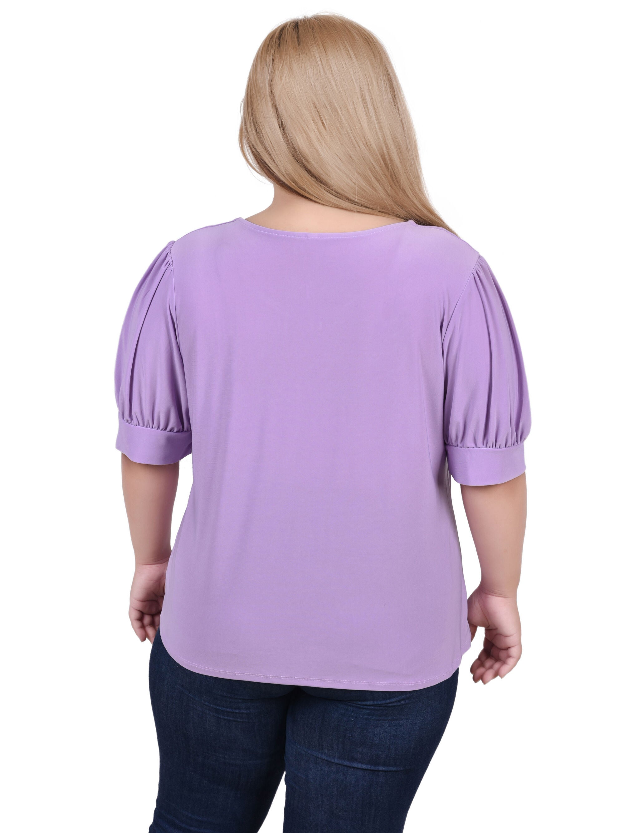 Short Sleeve Balloon Sleeve Top With Hardware, , alternate image number 1