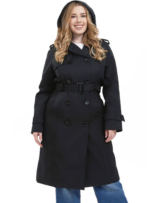 Water-Resistant Hooded Trench Coat, Black, hi-res image number 0