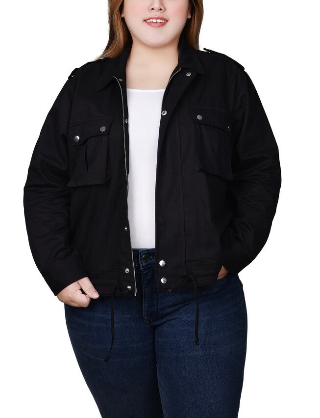 Long Sleeve Twill Jacket, Black, hi-res image number 0