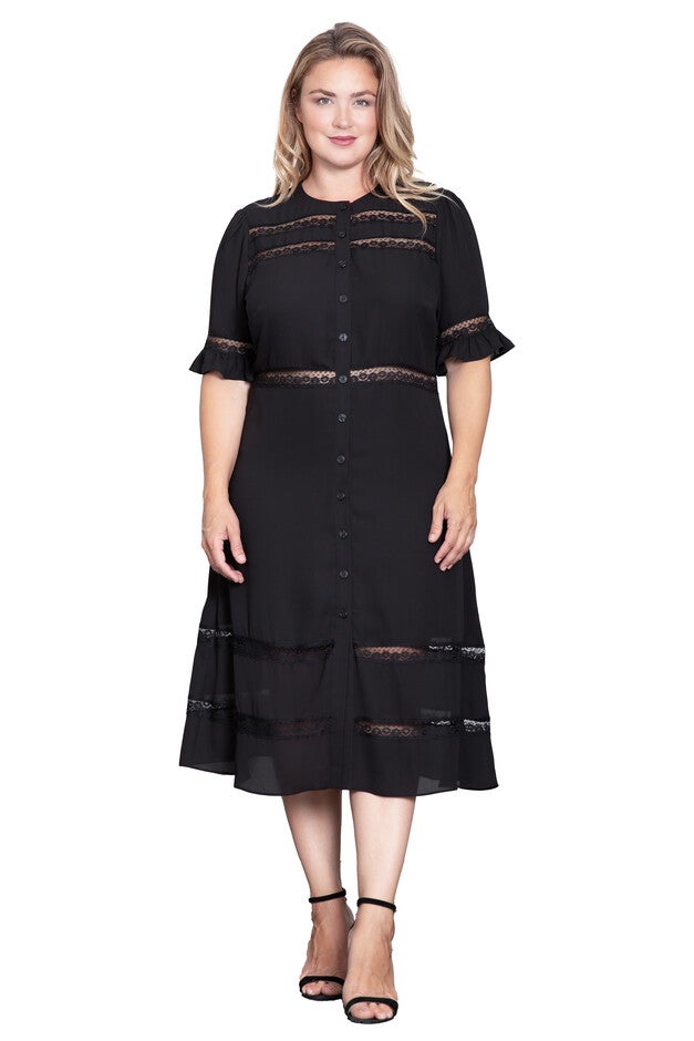 Lace Detailing Trim Dress, Black / Black, hi-res image number null