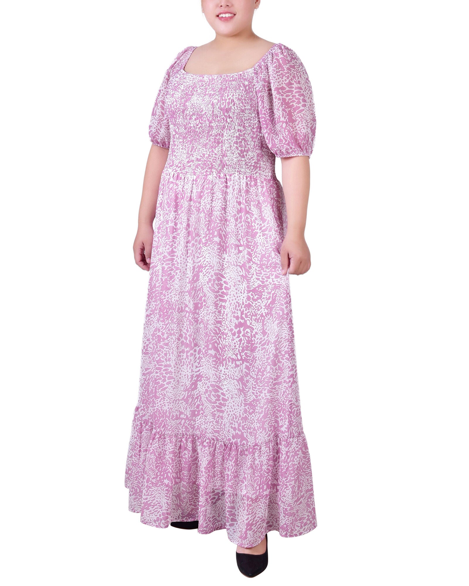 Short Sleeve Smocked Maxi Dress, LilacAnimal, hi-res image number 0