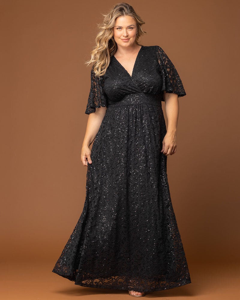 Luminous Sequin Lace Long Gown, Onyx, hi-res image number 0