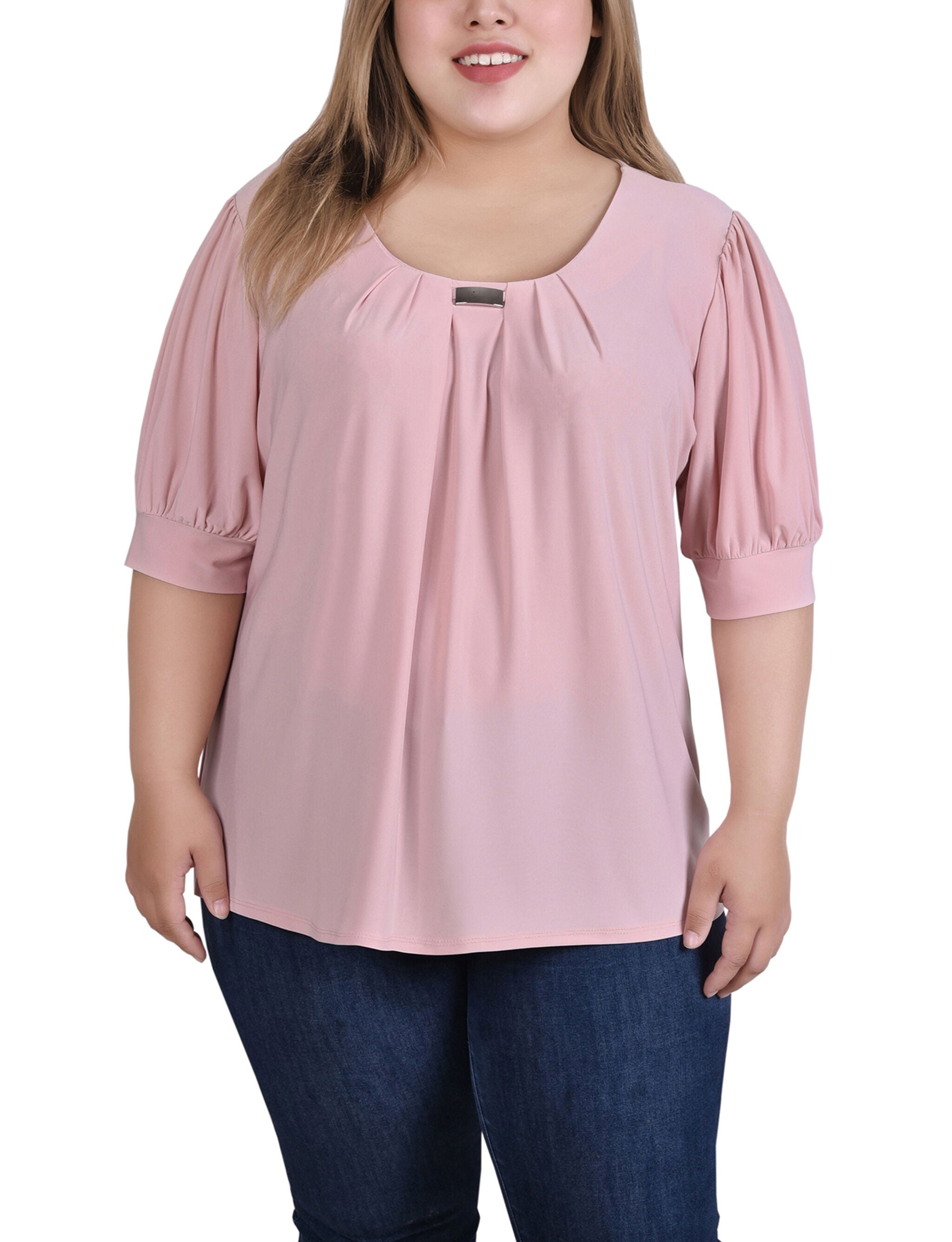 Short Sleeve Balloon Sleeve Top With Hardware, Mellow Rose, hi-res image number 0