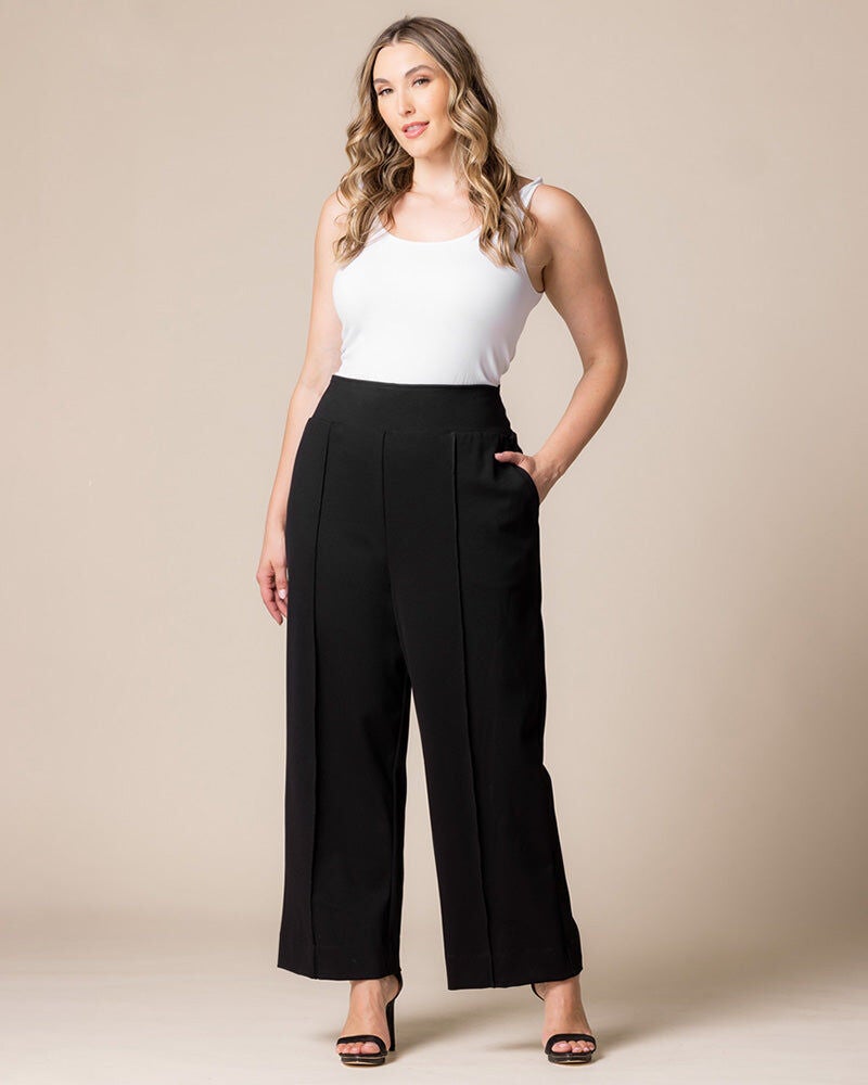Polished Ponte Wide Leg Pants, Black Noir, hi-res image number 0