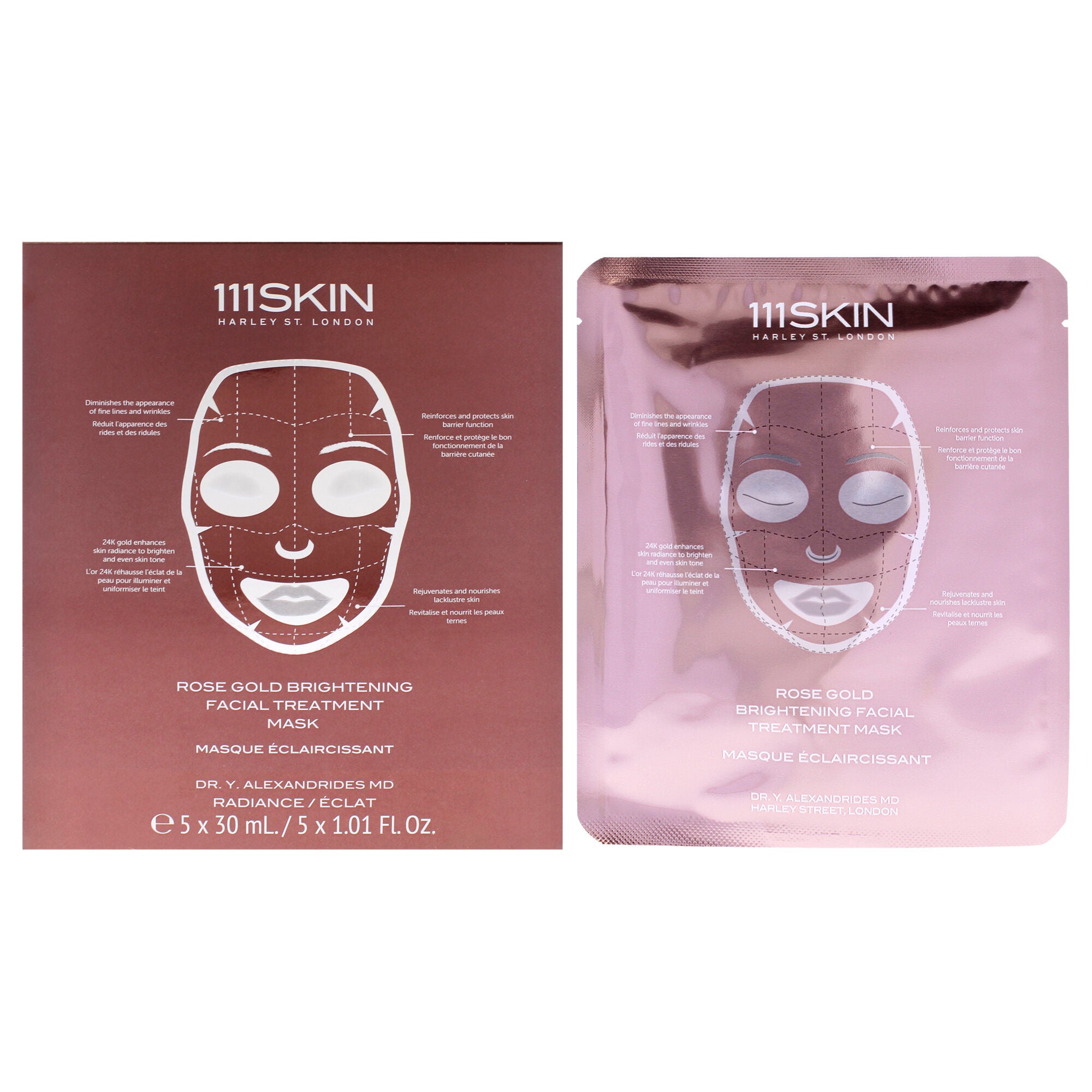Rose Gold Brightening Facial Treatment Mask by 111Skin for Unisex - 5 Pc Mask, See Description, hi-res image number 0