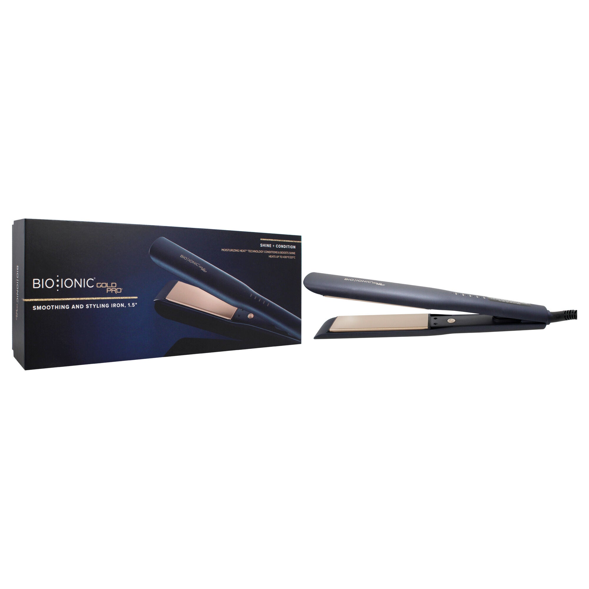 Gold Pro Styling Iron by Bio Ionic for Women - 1.5 Inch Flat Iron, Black, alternate image number 2