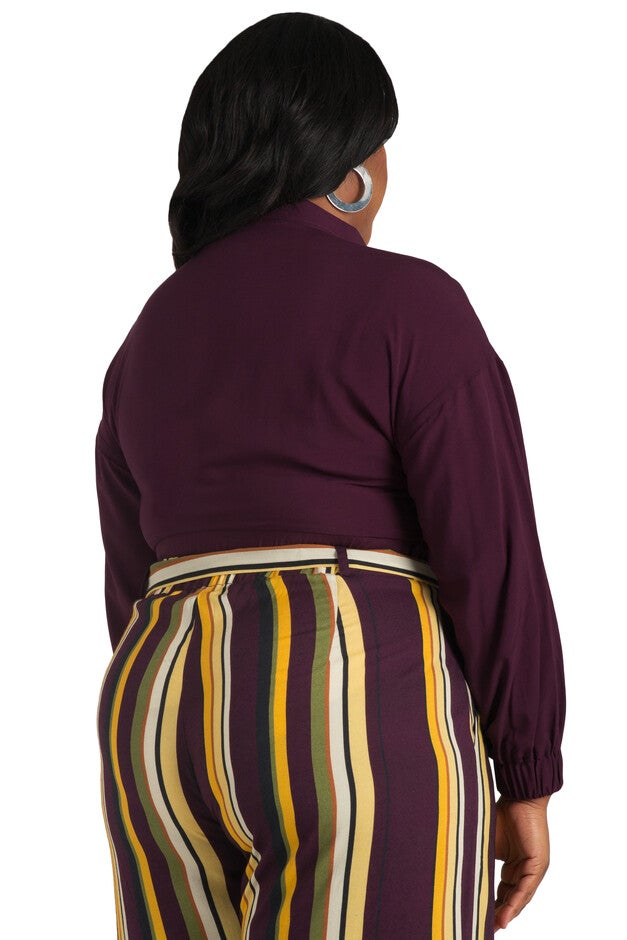Plus Size Curvy Women's Solid Rayon Challis Cropped Button Down Tie Front Shirt, , alternate image number null