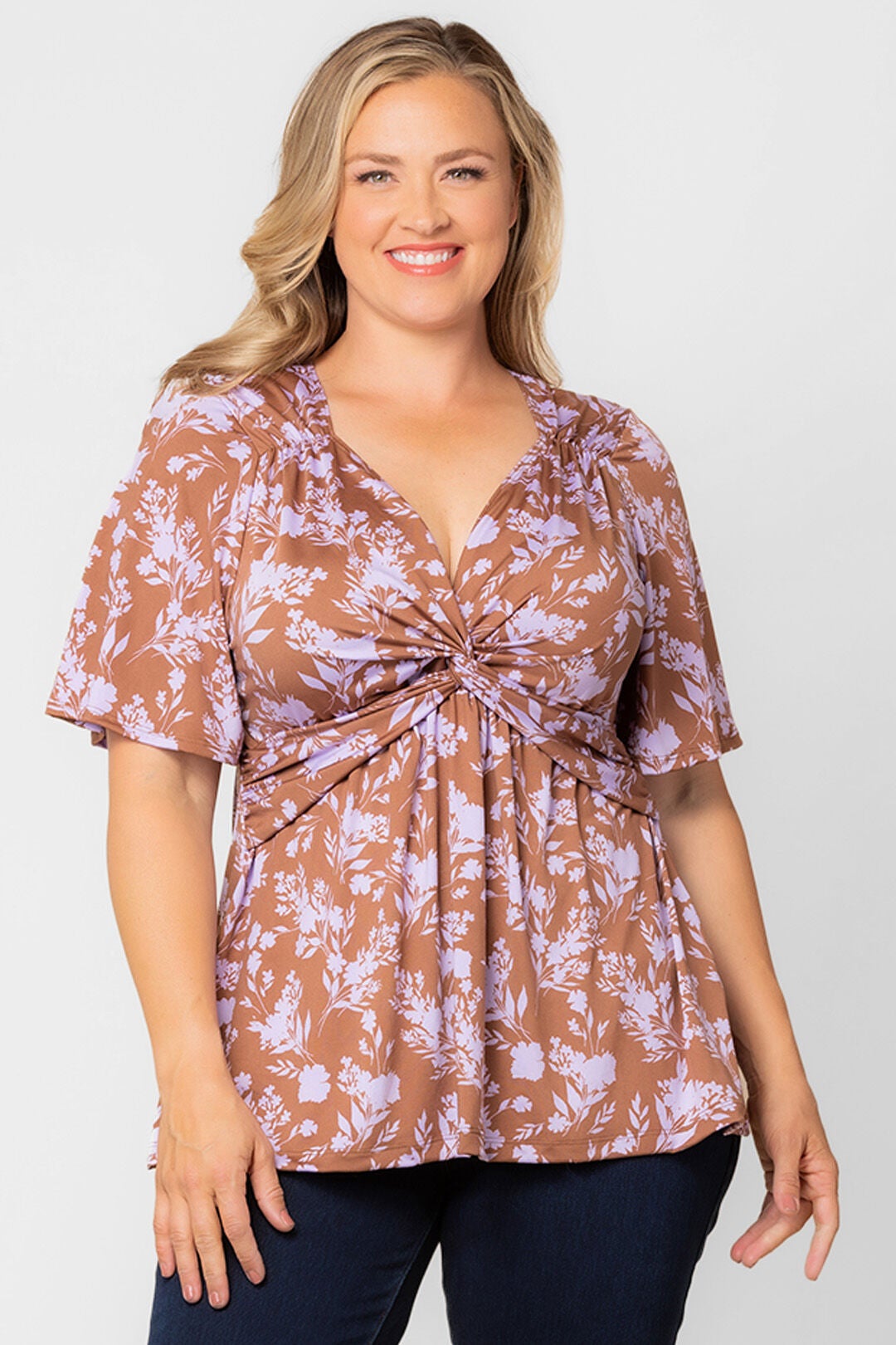 Abby Twist Front Top, Lavender Florals / Lilac, alternate image number 2