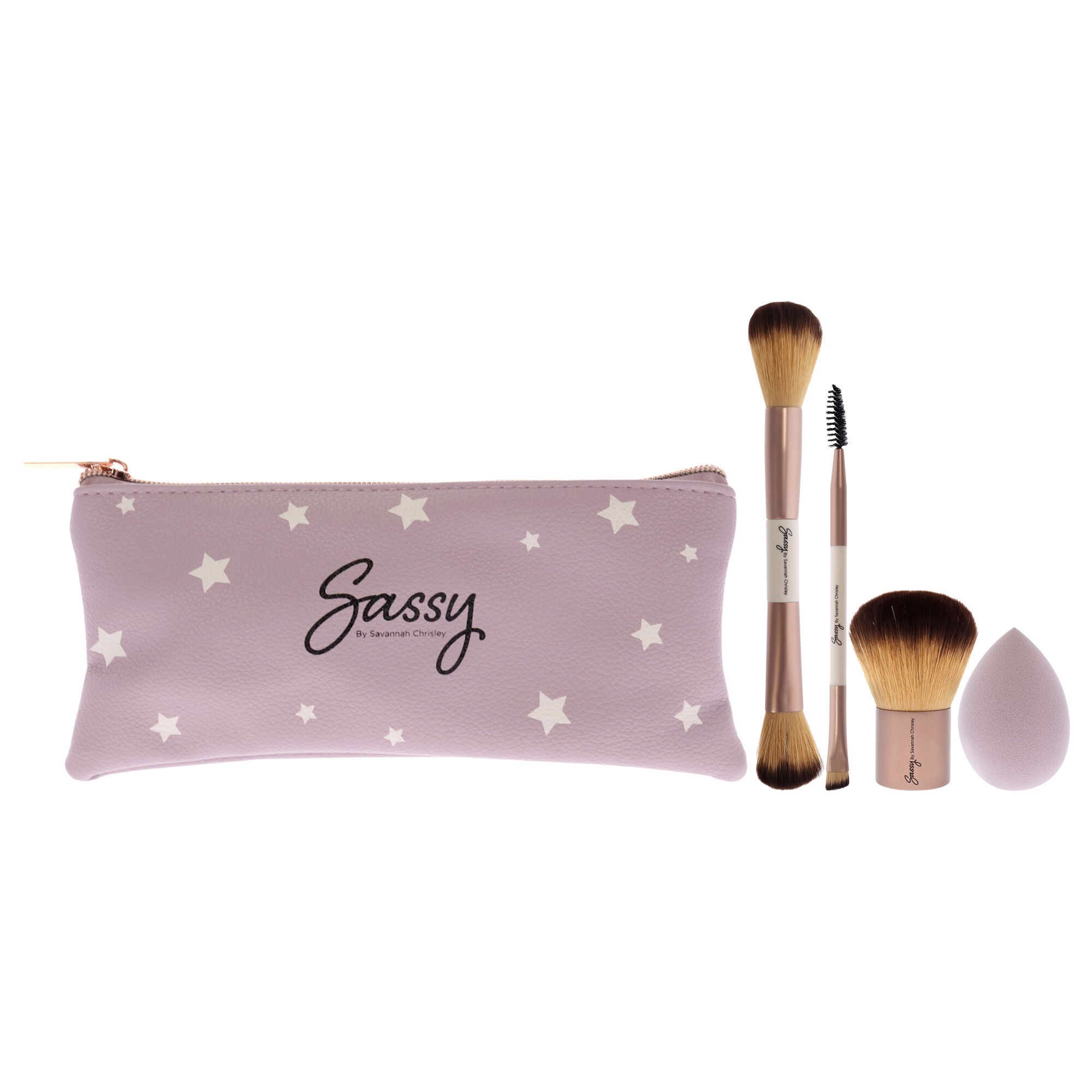 Sassy Brush Kit by Savannah Chrisley for Women - 5 Pc F04 Multi-Purpose Fase Brush, F05 Kabuki, E04 Precision Eye and Brow, Sponge, Bag, See Description, hi-res image number 0