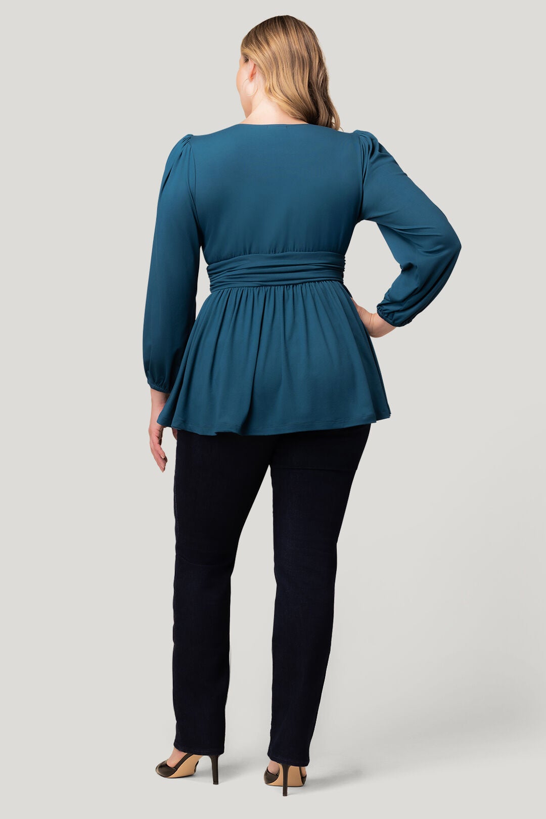 Leah Long Sleeve Tunic Top, Deep Teal / Teal, alternate image number 3