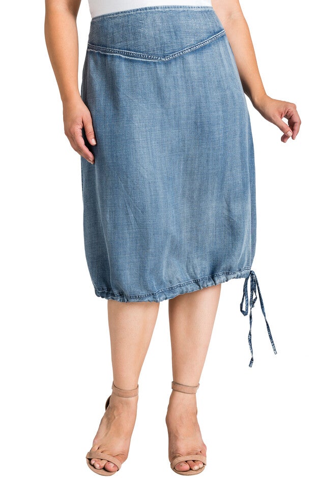 Plus Size Modern Women's Denim Tencel Adjustable Hem Skirt, 2207 Cross Over, hi-res image number null