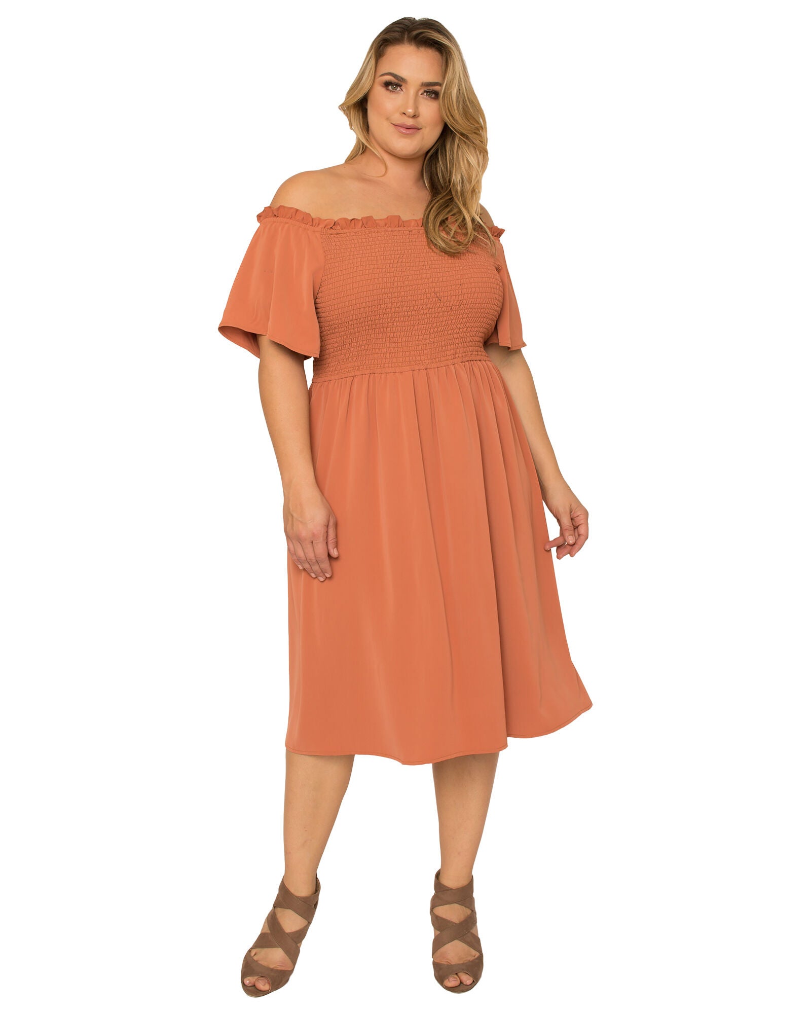 Gabi Plus Size Off The Shoulder Smocked Georgette Dress, , alternate image number 7