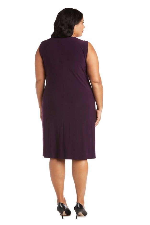 Knee-Length Dress with Beaded Neckline and Soft Jacket with Sheer Sleeves, , alternate image number null