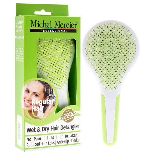 Wet and Dry Hair Detangler Regular Hair - Green-White by Michel Mercier for Women - 1 Pc Hair Brush, , alternate image number null