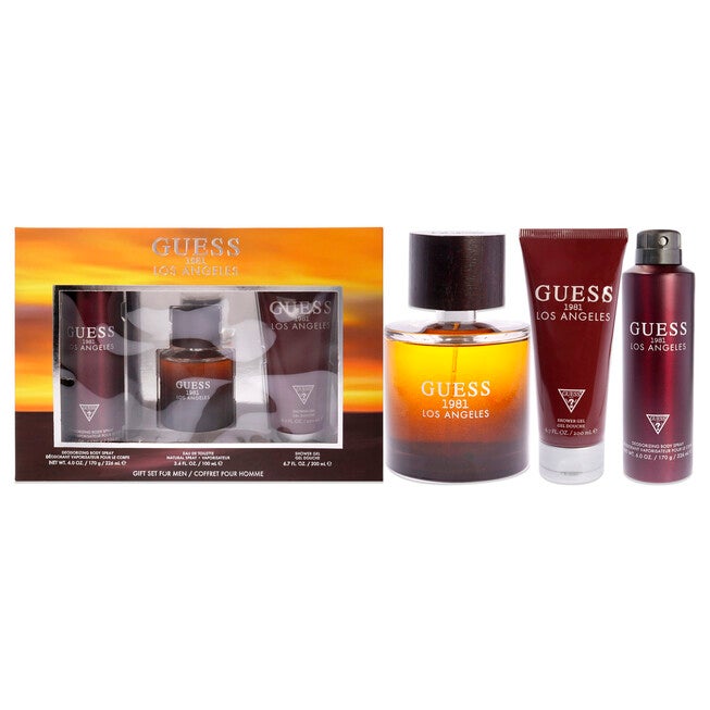 Guess 1981 Los Angeles by Guess for Men - 3 Pc Gift Set 3.4oz EDT Spray, 6.0oz Body Spray, 6.7oz Shower Gel, See Description, hi-res image number 0