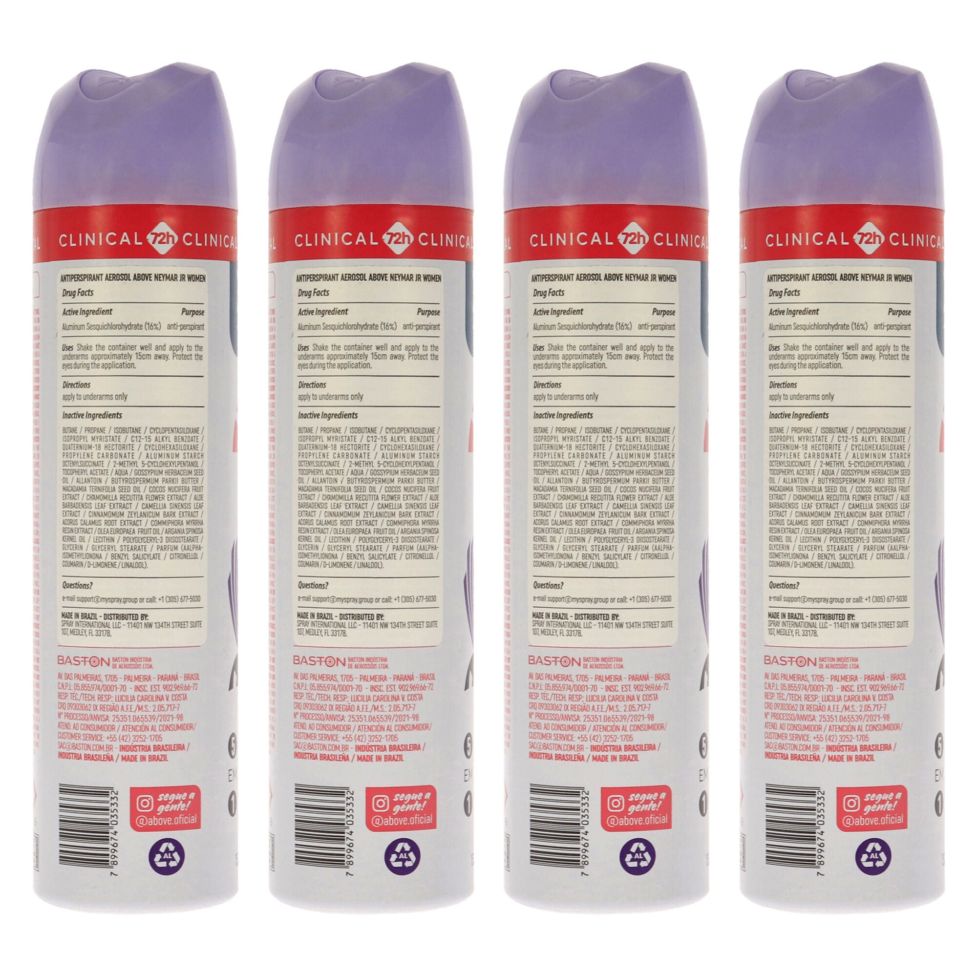 72 Hours Neymar Jr Derma Clinical Antiperspirant Deodorant by Above for Women - 3.17 oz Deodorant Spray - Pack of 4, See Description, alternate image number 2