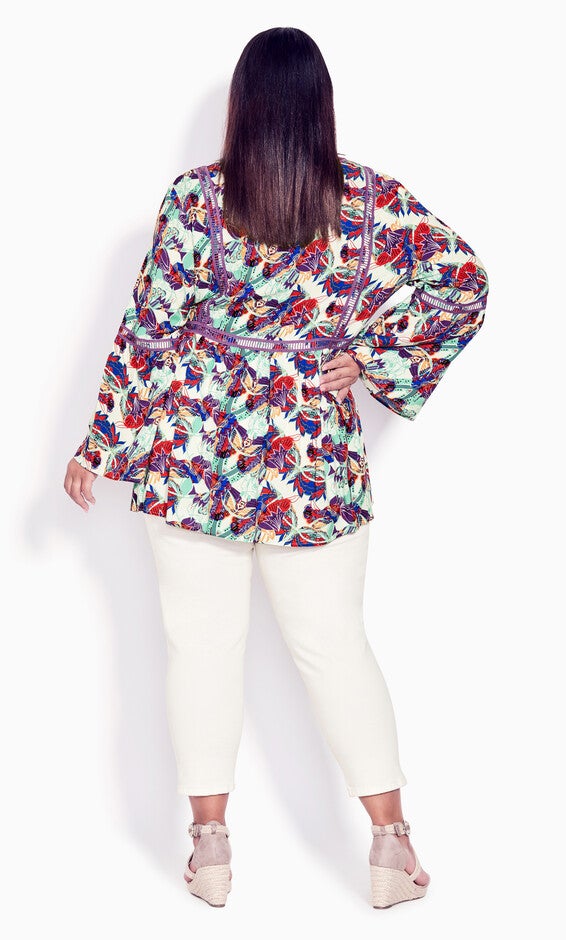 Boho Bell Sleeve Top - ivory abstract, , alternate image number 3