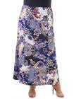 Black and Blue Elastic Waist Ankle Length Plus Size Maxi Skirt, MultiColor, hi-res image number null