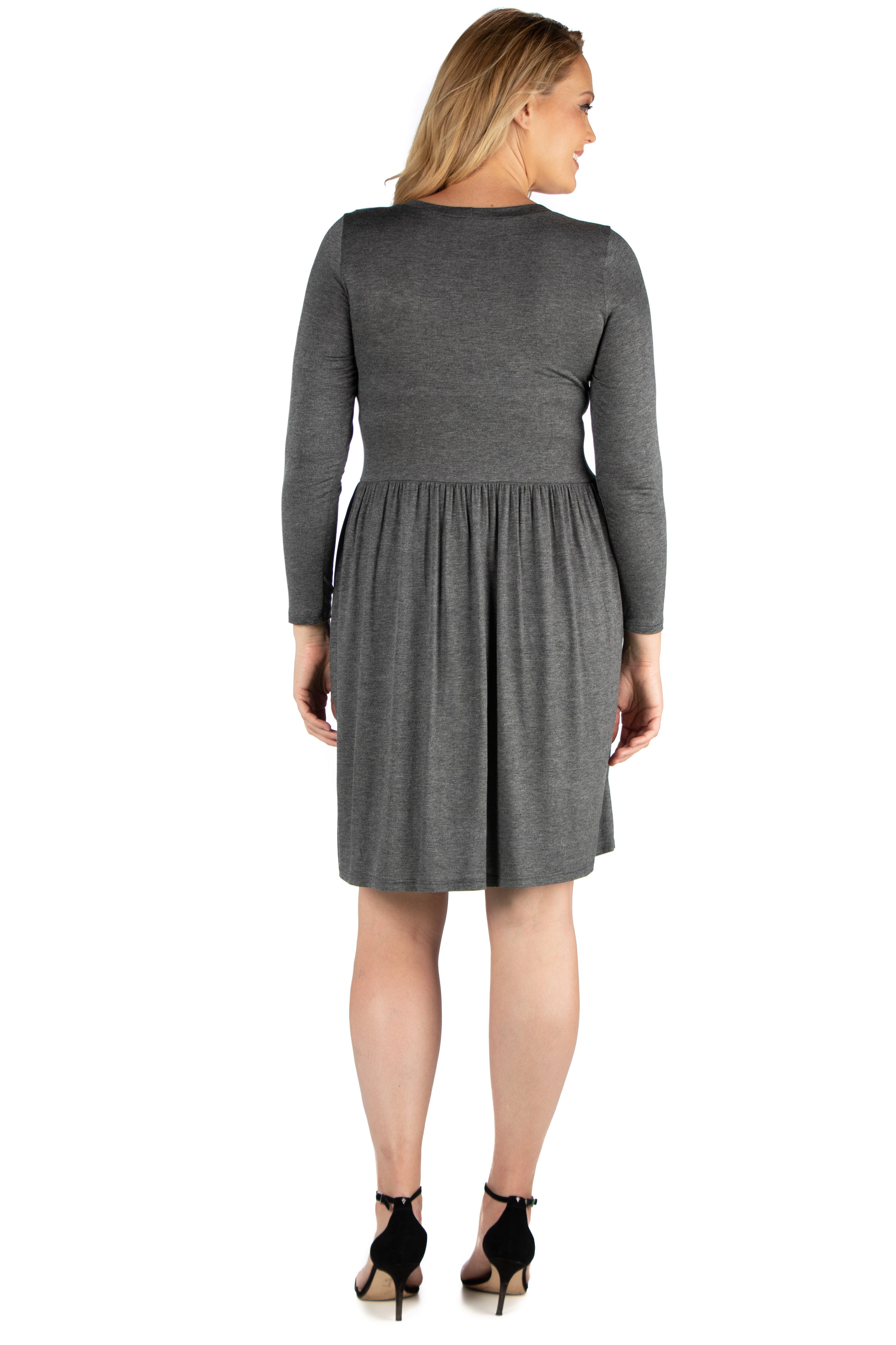 Casual Long Sleeve Pleated Plus Size Dress, , alternate image number 1