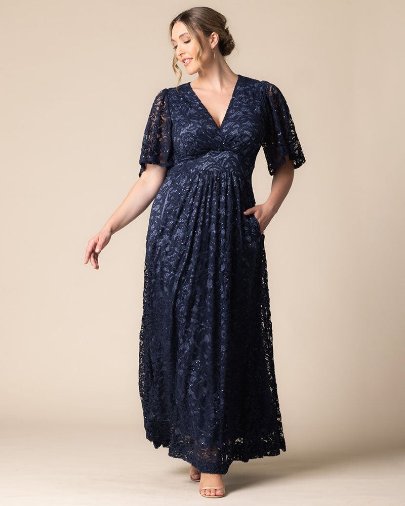Luminous Sequin Lace Long Gown, Nocturnal Navy, alternate image number 2