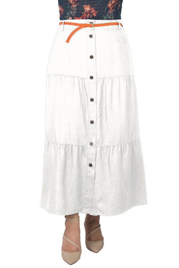 Women's Plus Size Tencel Denim Maxi Peasant Skirt, , alternate image number 2