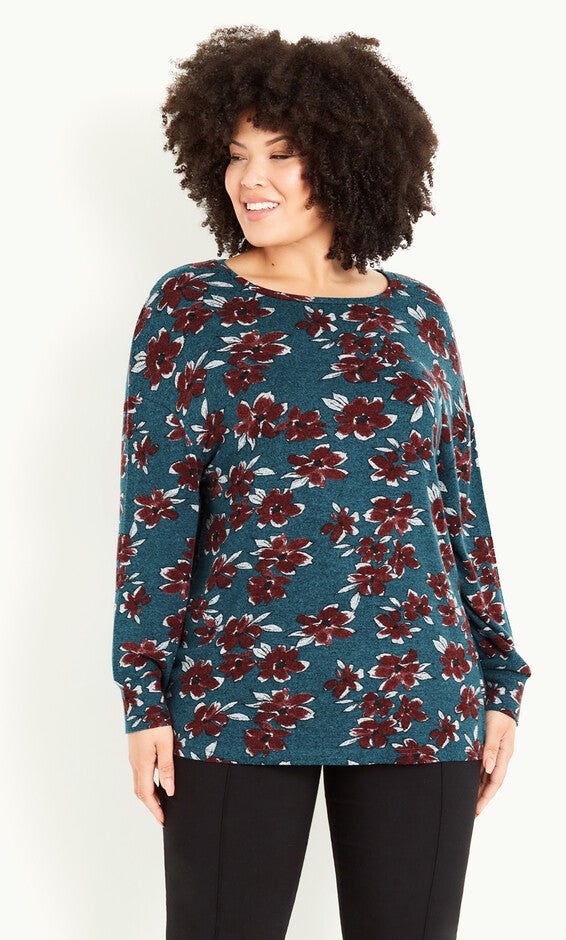 Soft Touch Floral Top - green, Green, hi-res image number 0