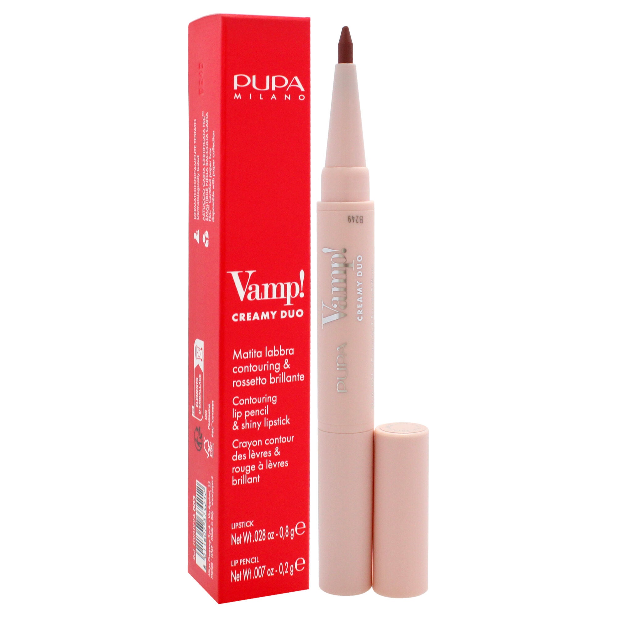 Vamp! Creamy Duo Contouring Lip Pencil and Shiny Lipstick - 003 Warm Nude by Pupa Milano for Women - 0.035 oz Makeup, See Description, alternate image number 1