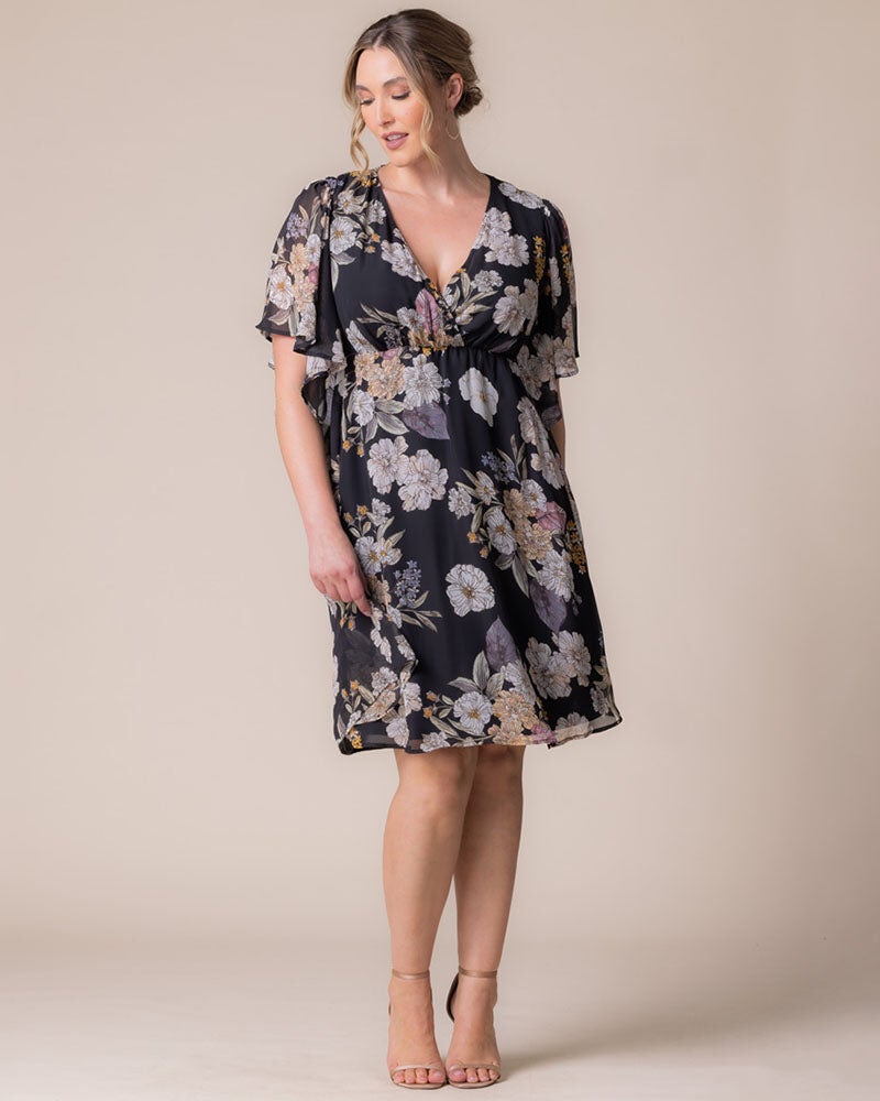 Florence Flutter Sleeve Dress, Midnight Peony Print, alternate image number 2