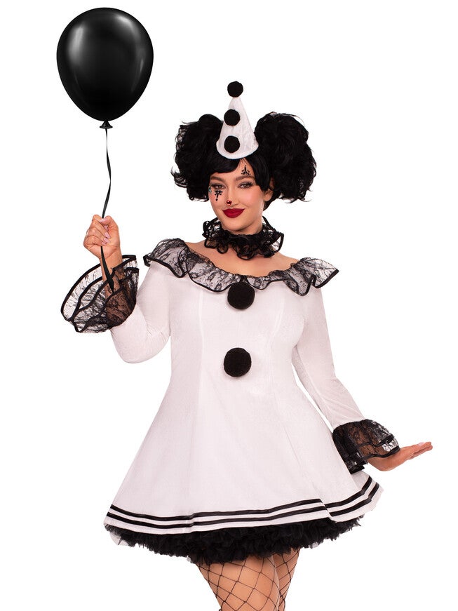 Classic Pierrot Clown Costume, White, hi-res image number 0