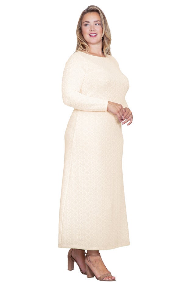 Ivory Knit Boat Neck Crochet Maxi Dress, Ivory / Ivory, alternate image number null