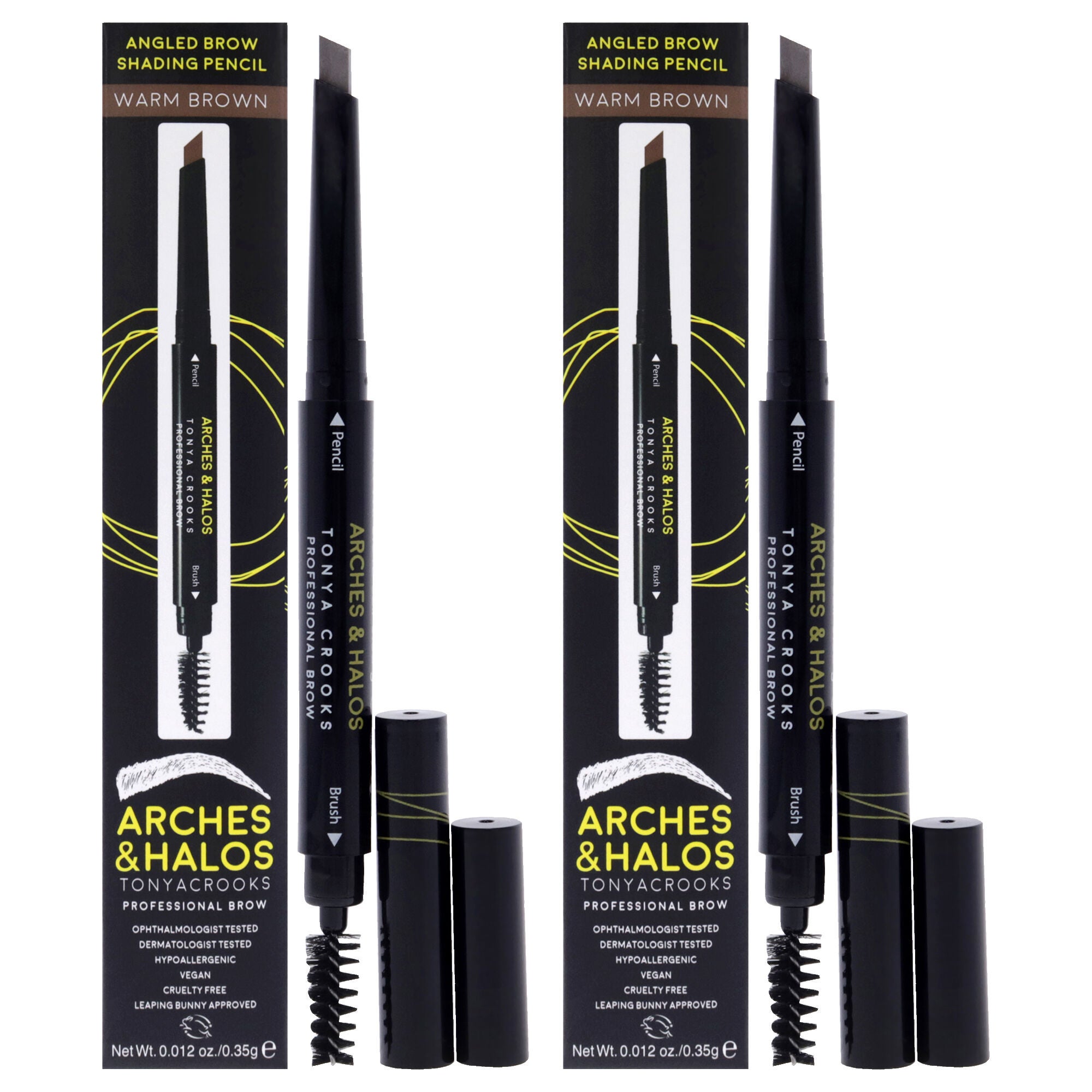 Angled Brow Shading Pencil - Warm Brown by Arches and Halos for Women - 0.012 oz Eyebrow Pencil - Pack of 2, See Description, hi-res image number 0