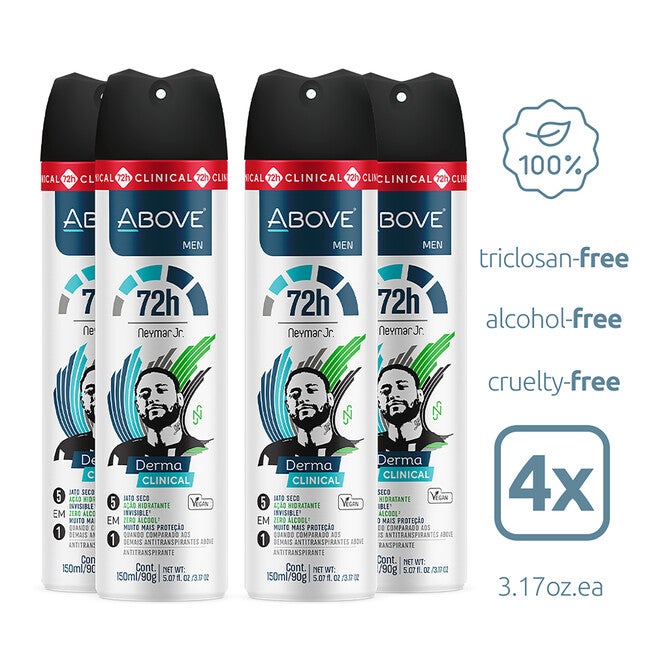 72 Hours Derma Clinical Antiperspirant Deodorant - Neymar Jr by Above for Men - 3.17 oz Deodorant Spray - Pack of 4, See Description, alternate image number 1