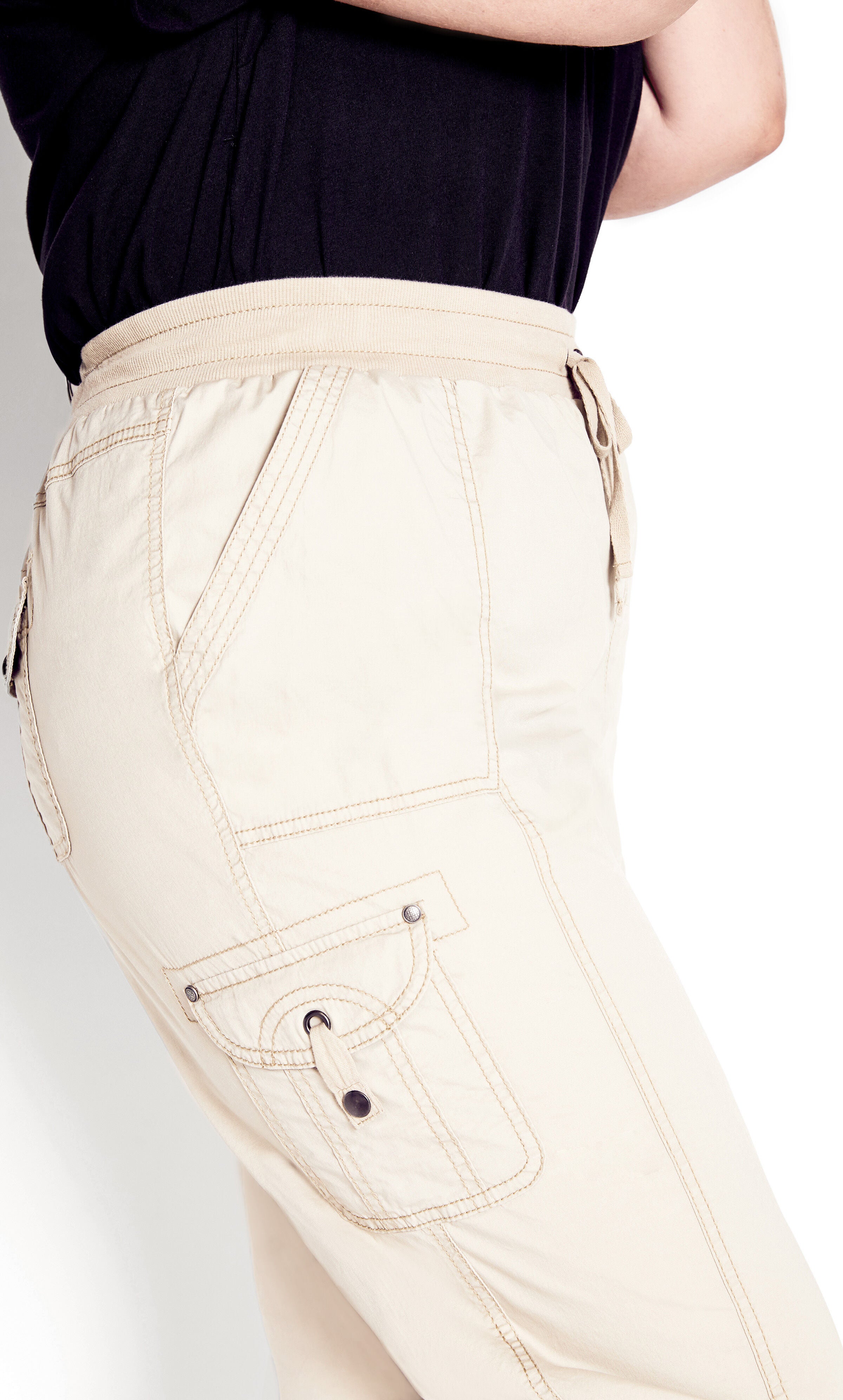 Cotton Roll Up Capri - sand, , alternate image number 6