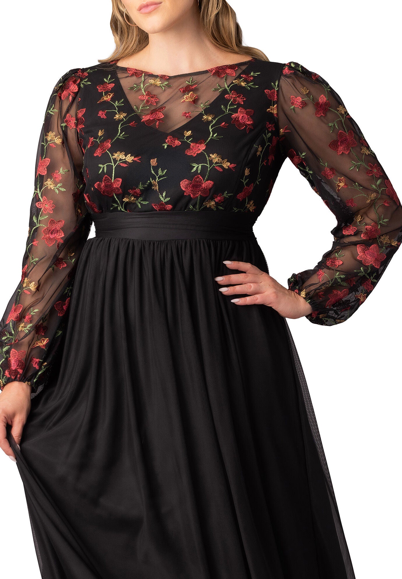 Eternal Embroidered Bodice Evening Gown, Floral Flare / Black, alternate image number 1