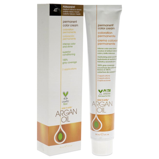 Argan Oil Permanent Color Cream - 4T Medium Tobacoo Brown by One n Only for Unisex - 3 oz Hair Color, See Description, alternate image number 1