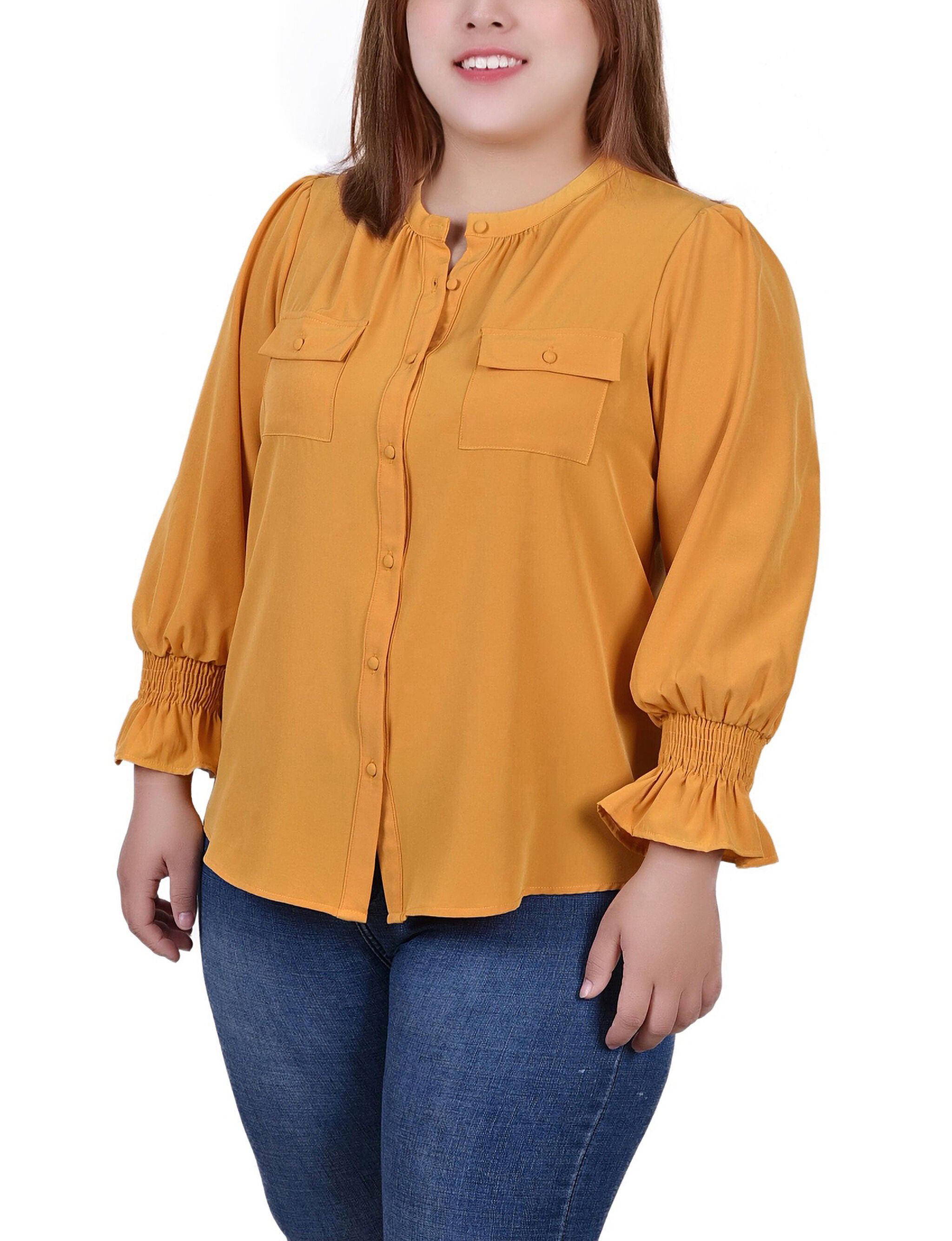 Long Sleeve Y Neck Blouse, Golden Glow, hi-res image number 0
