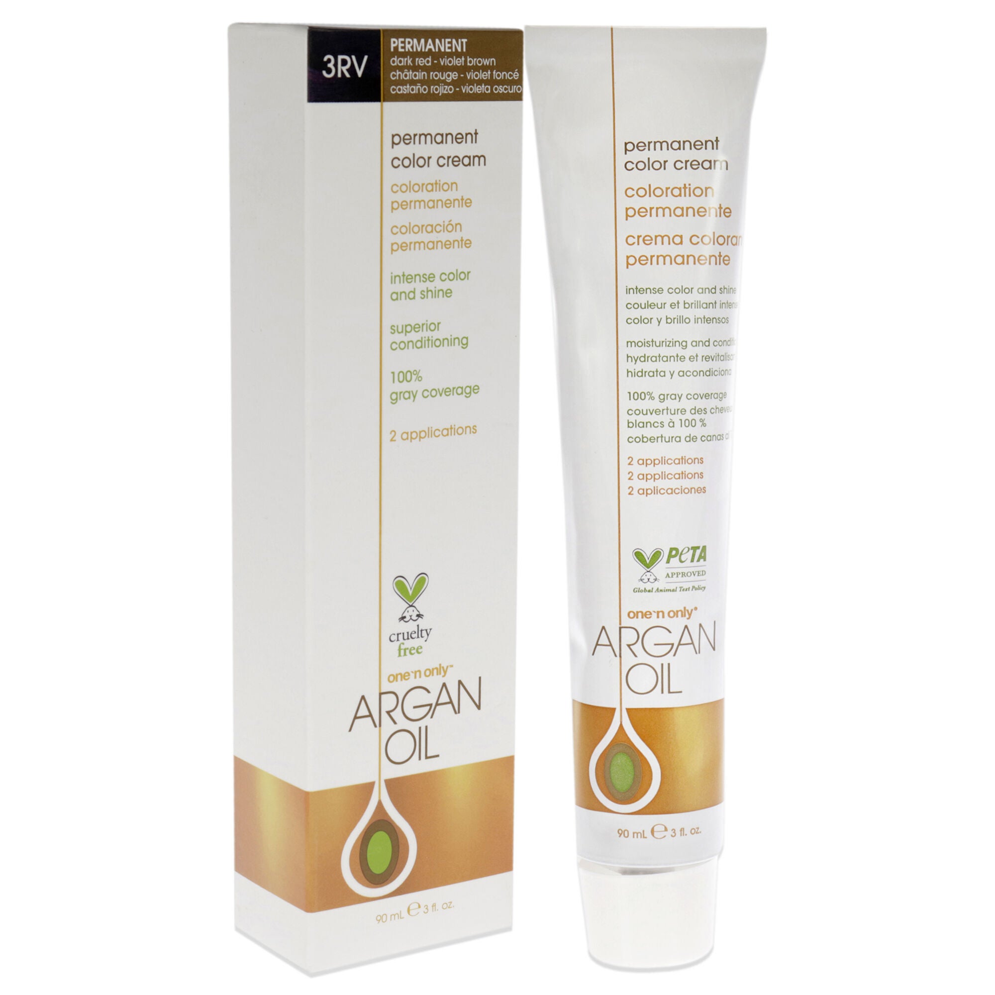 Argan Oil Permanent Color Cream - 3RV Dark Red Violet Brown by One n Only for Unisex - 3 oz Hair Color, See Description, alternate image number 1