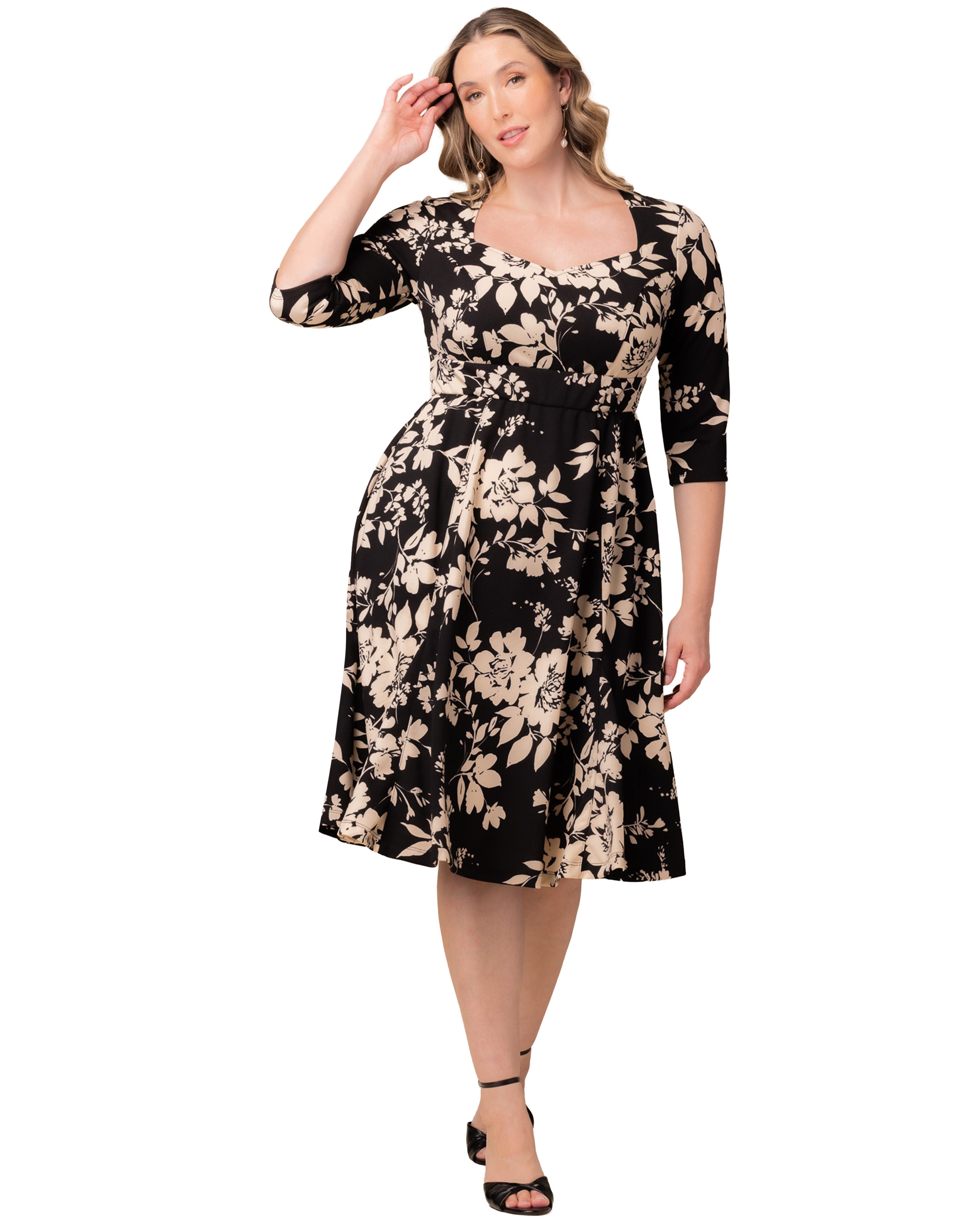 Royal Sweetheart Cocktail Dress, VINTAGE IVORY FLORALS / Black, hi-res image number 0