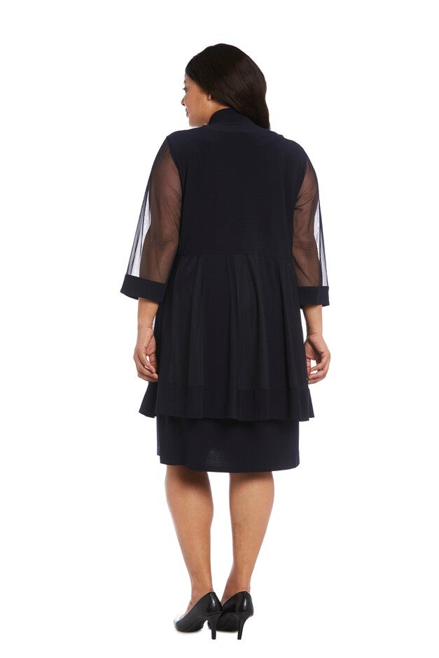 Knee-Length Dress with Beaded Neckline and Soft Jacket with Sheer Sleeves, , alternate image number null