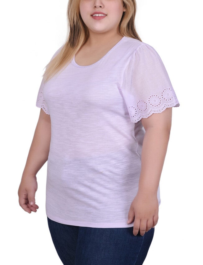Short Flutter Eyelet Sleeve Top, , alternate image number 5